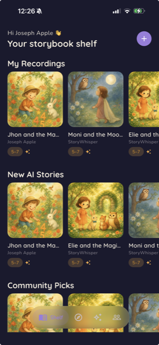 StoryWhisper app — your storybook shelf